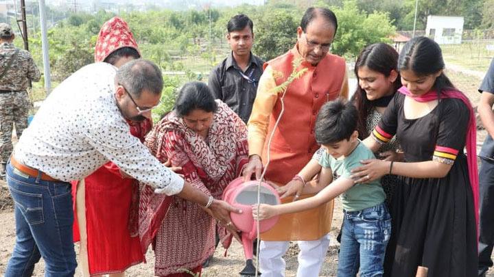 मुख्यमंत्री श्री चौहान ने गुलमोहर, नीम और टिकोमा के पौधे रोपे